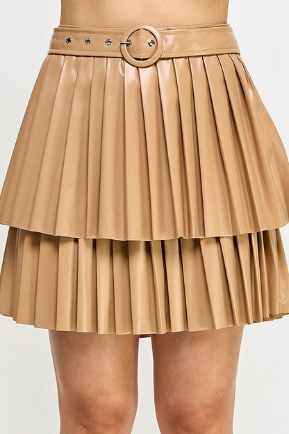 PLEATED FAUX LEATHER MINI SKIRT