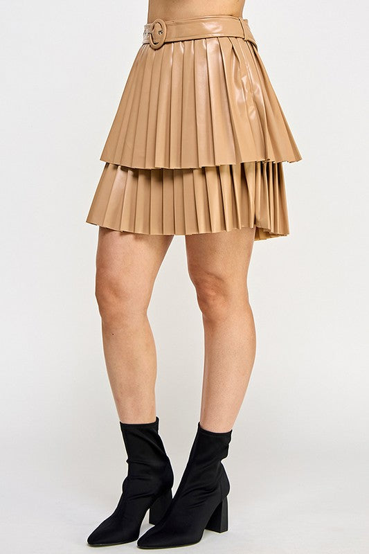 PLEATED FAUX LEATHER MINI SKIRT