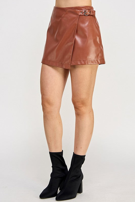 FAUX LEATHER ASYMMETRIC SKORT