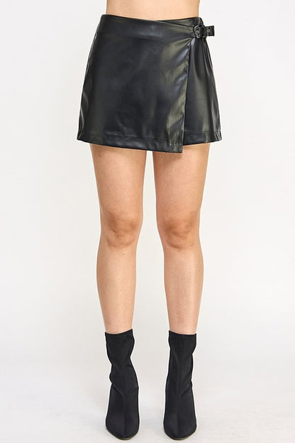 FAUX LEATHER ASYMMETRIC SKORT