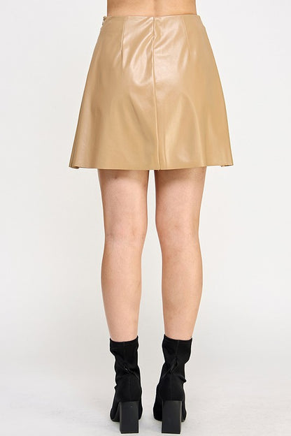 FAUX LEATHER ASYMMETRIC PLEATED MINI SKIRT