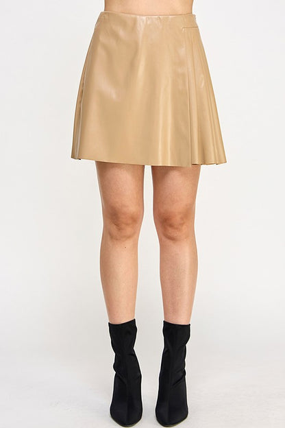 FAUX LEATHER ASYMMETRIC PLEATED MINI SKIRT