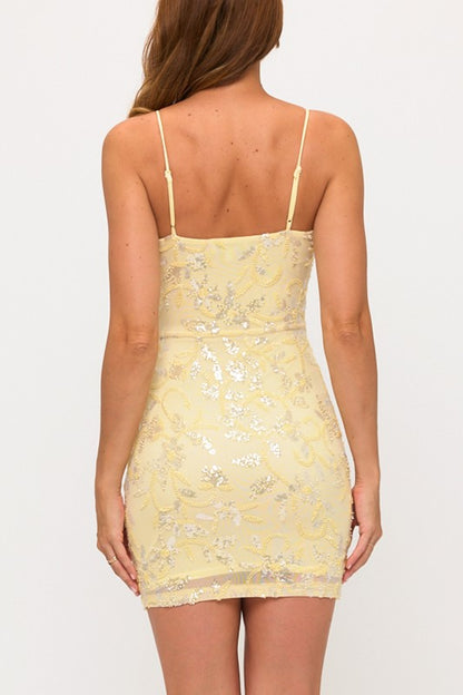 BODYCON MINI PARTY DRESS WITH SEQUINS AND BEADS