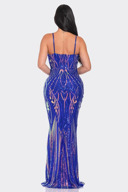 MULTI COLORED SEQUIN MAXI Cocktail  DRESS