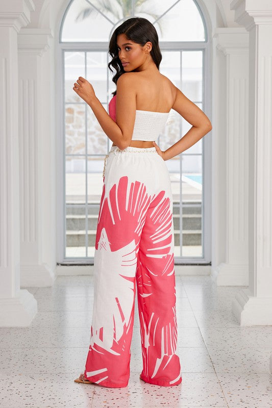 PRINTED CROP TOP PANTS SET