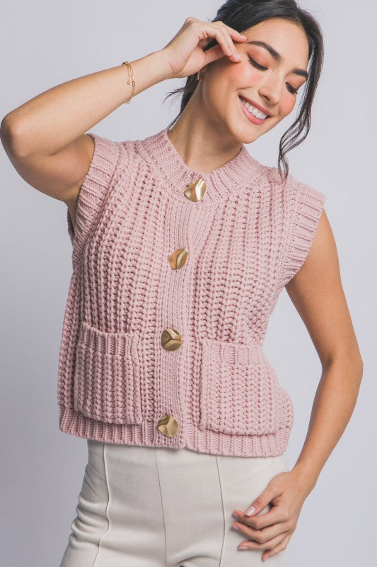 GOLD BUTTON DOWN KNIT VEST