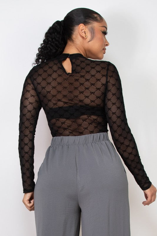 Flocked Mesh Keyhole Bodysuit