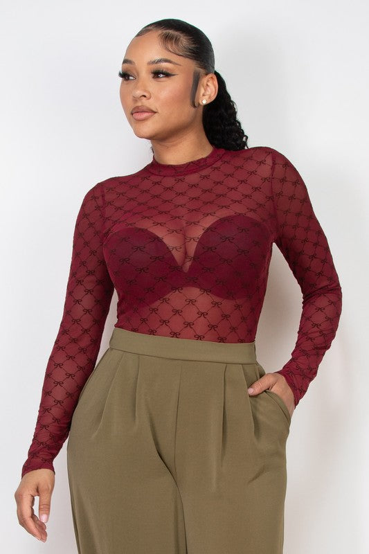 Flocked Mesh Keyhole Bodysuit