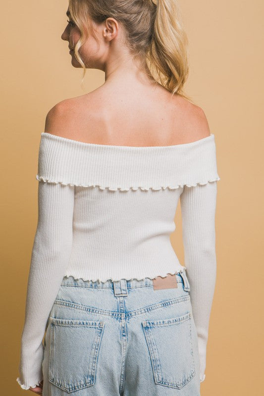 OFF SHOULDER SWEATER WITH SLIT