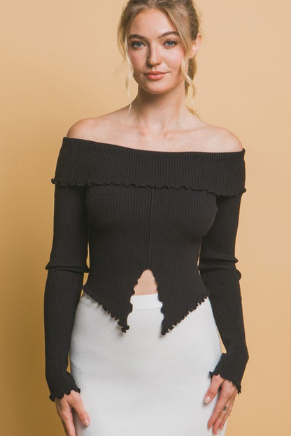 OFF SHOULDER SWEATER WITH SLIT