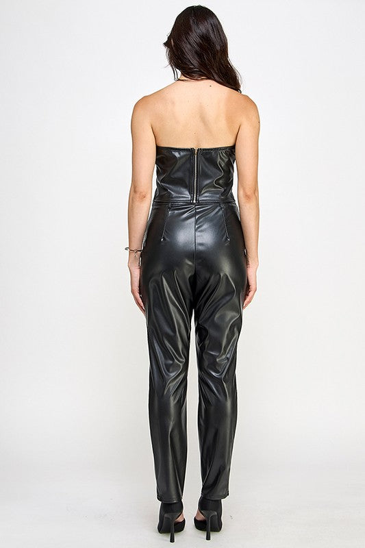 FAUX LEATHER TUBE TOP WITH PANTS SET