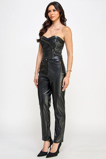 FAUX LEATHER TUBE TOP WITH PANTS SET