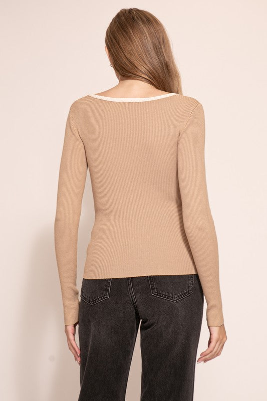 COQUETTE CONTRAST SWEATER RIBBED KNIT TOP