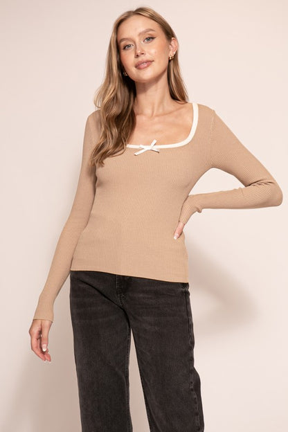 COQUETTE CONTRAST SWEATER RIBBED KNIT TOP