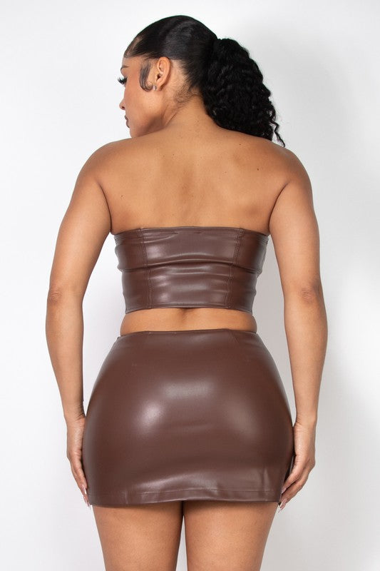 Zippered Faux Leather Tube Top