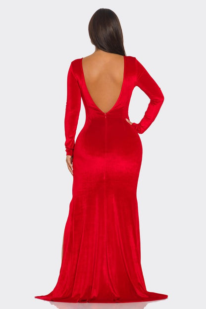 RHINESTONE EMBELLISHED LONG SLEEVE MAXI DRESS