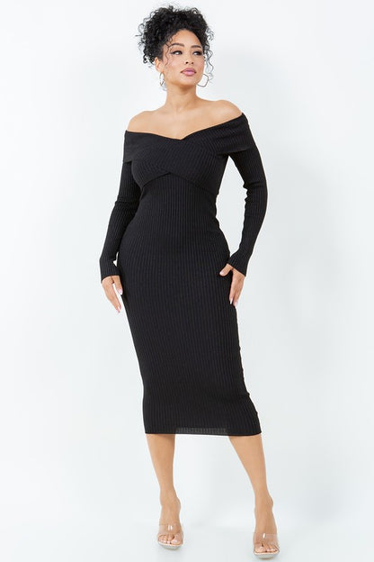 LUREX OFF SHOULDER MIDI DRESS