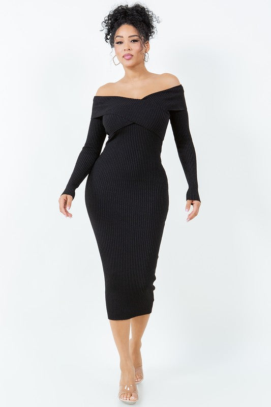 LUREX OFF SHOULDER MIDI DRESS