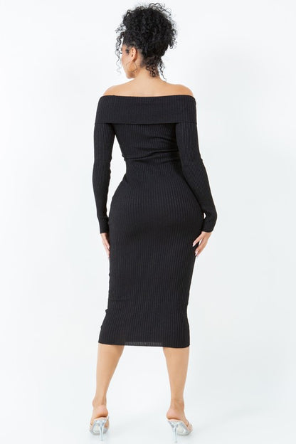 LUREX OFF SHOULDER MIDI DRESS