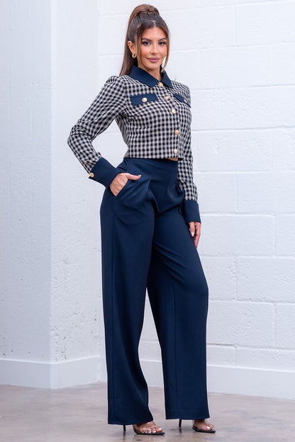 GINGHAM CROP TOP AND PANTS SET