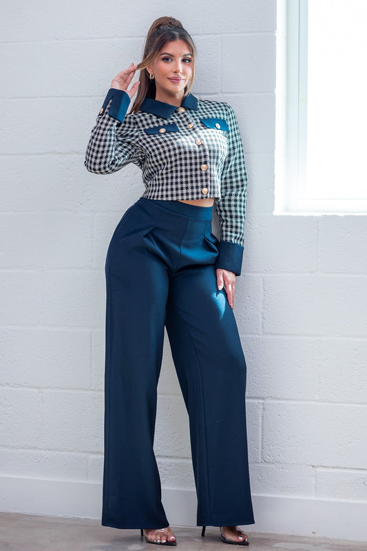 GINGHAM CROP TOP AND PANTS SET