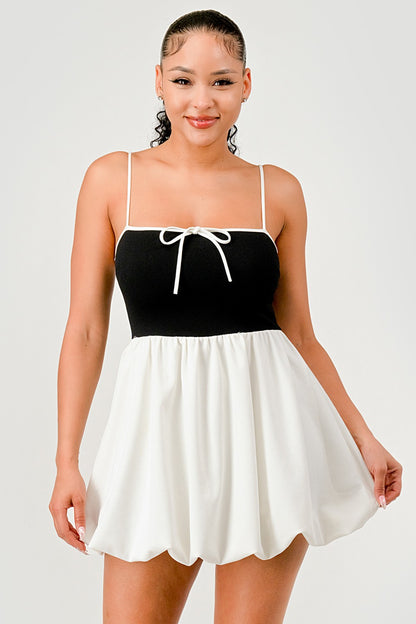 STRAP BACK $ WHITE CONTRAST BUBBLE DRESS