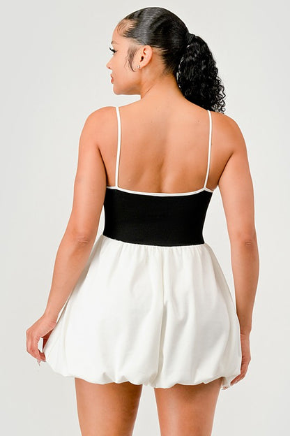 STRAP BACK $ WHITE CONTRAST BUBBLE DRESS