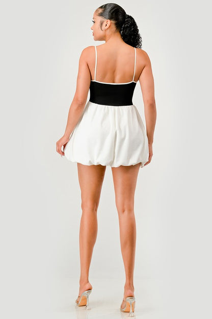 STRAP BACK $ WHITE CONTRAST BUBBLE DRESS