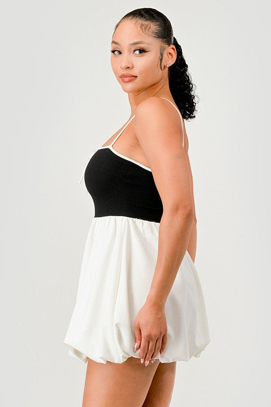 STRAP BACK $ WHITE CONTRAST BUBBLE DRESS