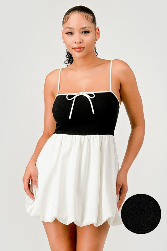 STRAP BACK $ WHITE CONTRAST BUBBLE DRESS