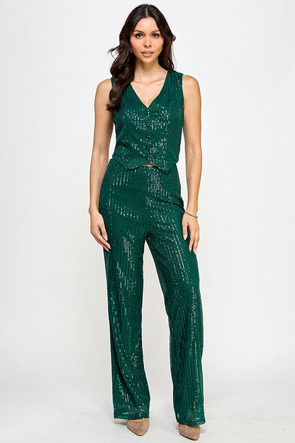 SEQUIN VEST TOP AND PANTS SET