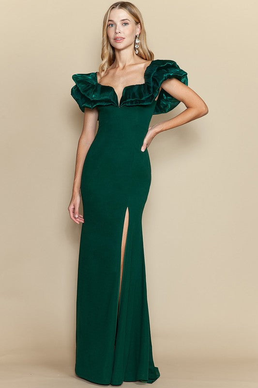 SWEETHEART NECKLINE OFF SHOULDER RUFFLE TUBE MERMAID MAXI DRESS