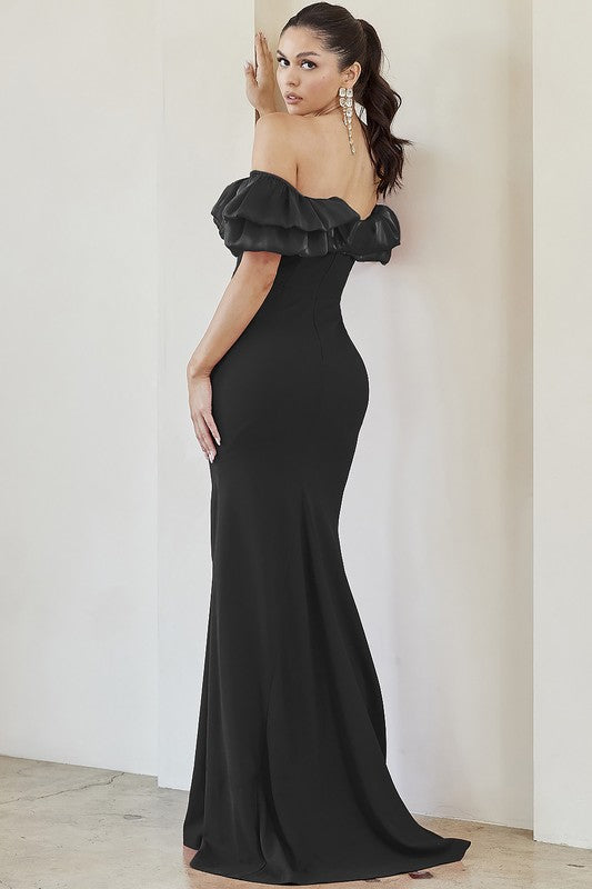 SWEETHEART NECKLINE OFF SHOULDER RUFFLE TUBE MERMAID MAXI DRESS