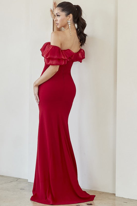 SWEETHEART NECKLINE OFF SHOULDER RUFFLE TUBE MERMAID MAXI DRESS