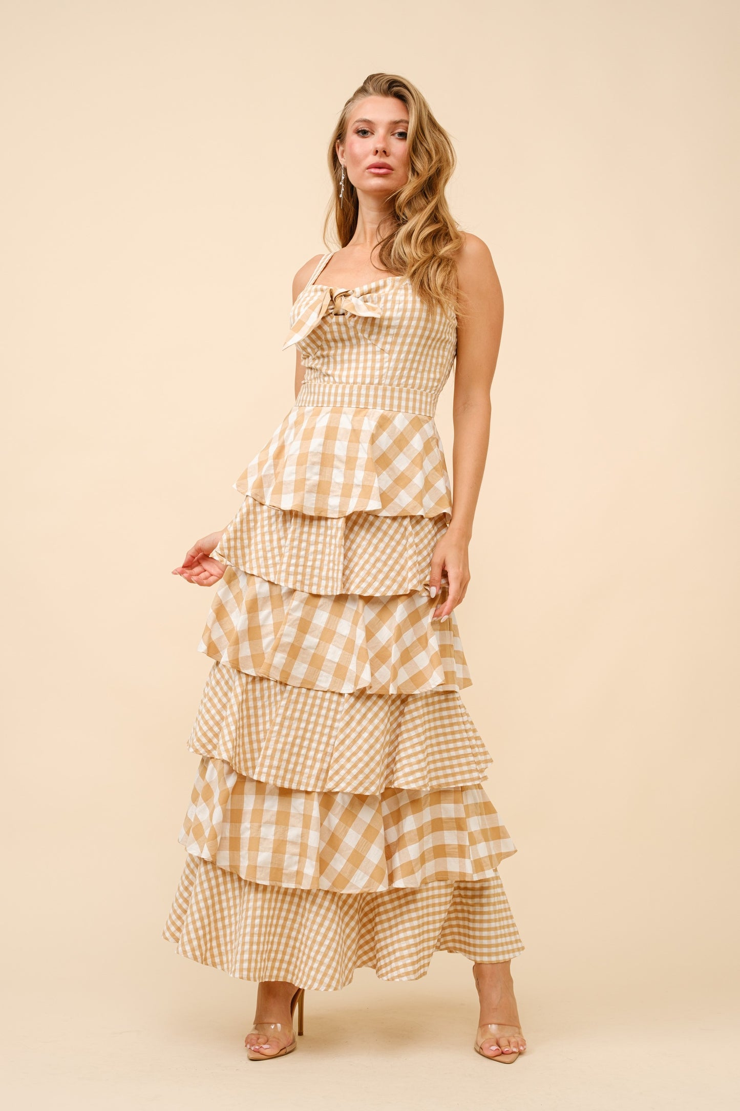 Gingham Maxi Ruffle Sleeveless Dress