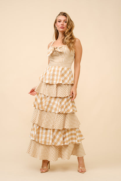 Gingham Maxi Ruffle Sleeveless Dress