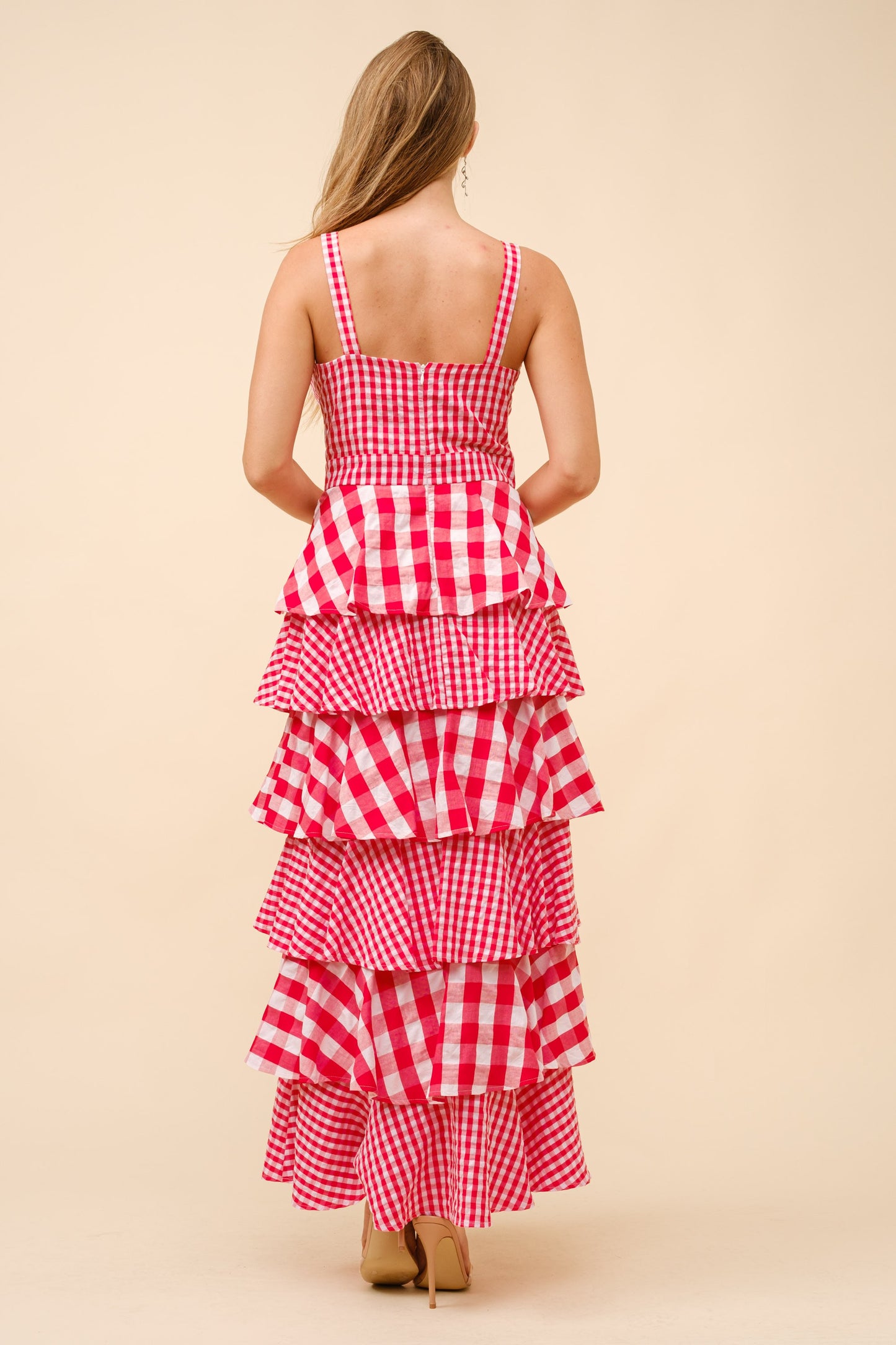 Gingham Maxi Ruffle Sleeveless Dress