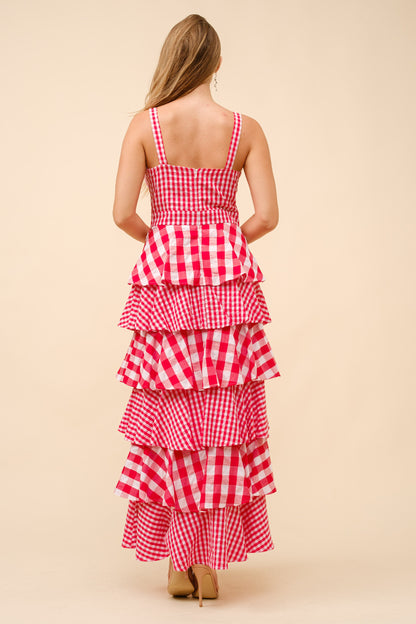 Gingham Maxi Ruffle Sleeveless Dress