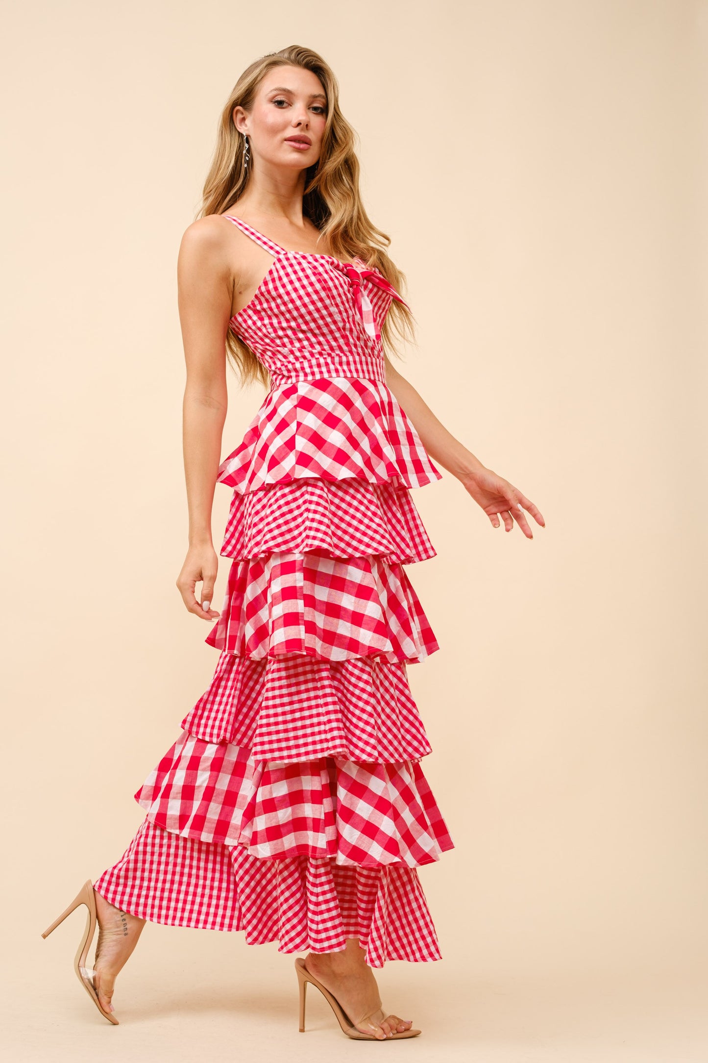 Gingham Maxi Ruffle Sleeveless Dress