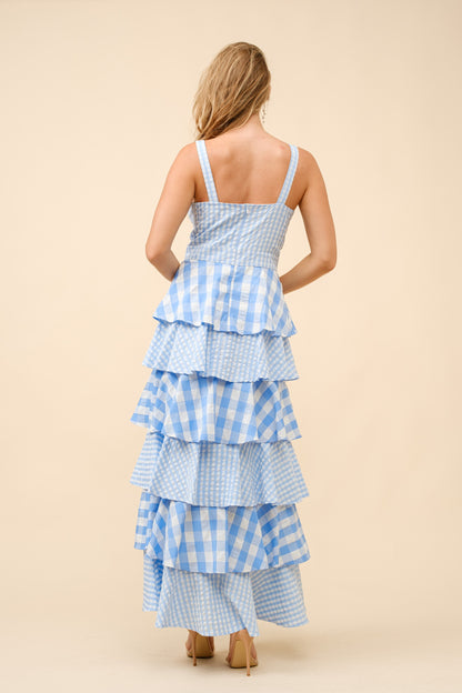 Gingham Maxi Ruffle Sleeveless Dress