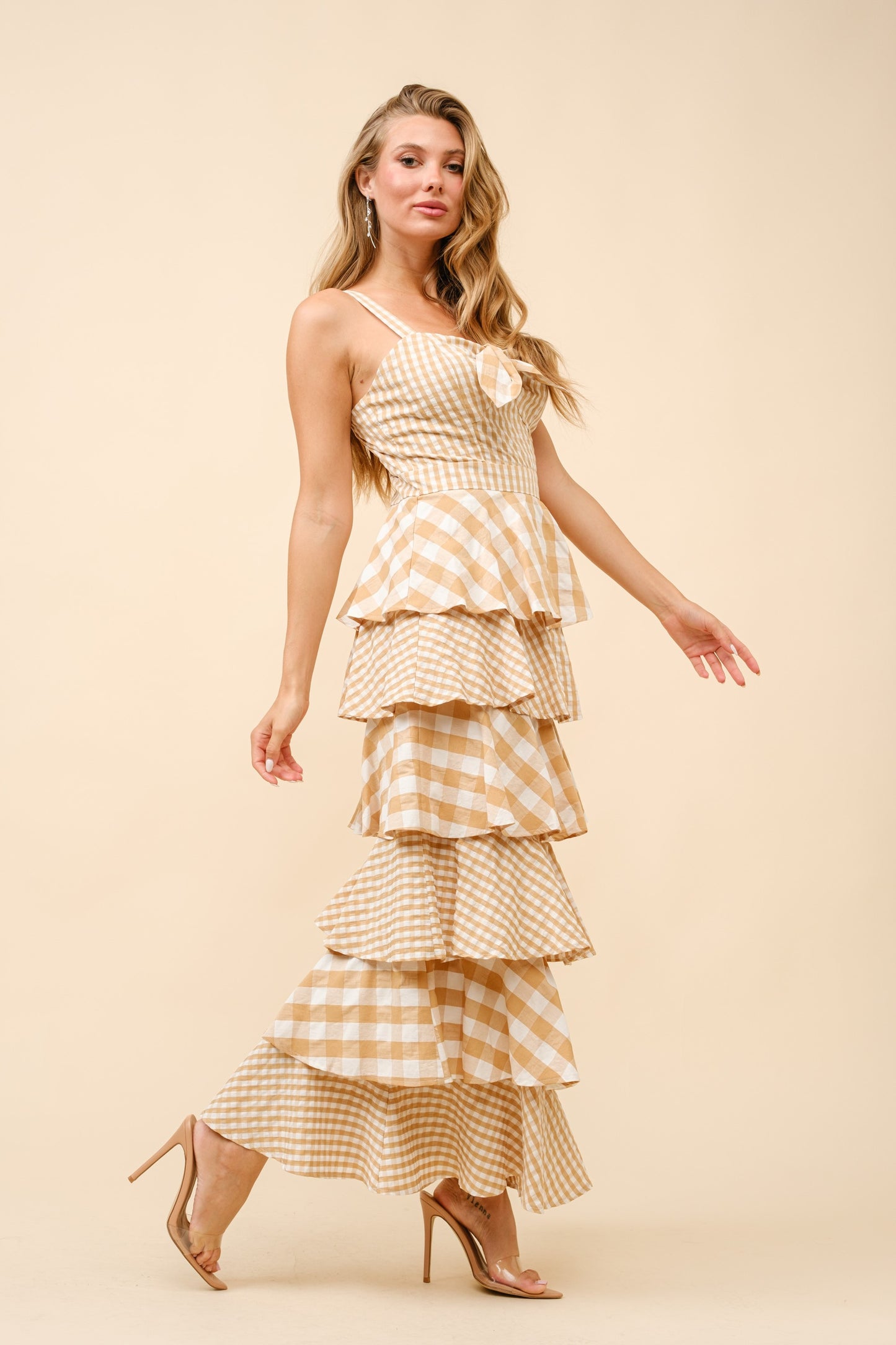 Gingham Maxi Ruffle Sleeveless Dress