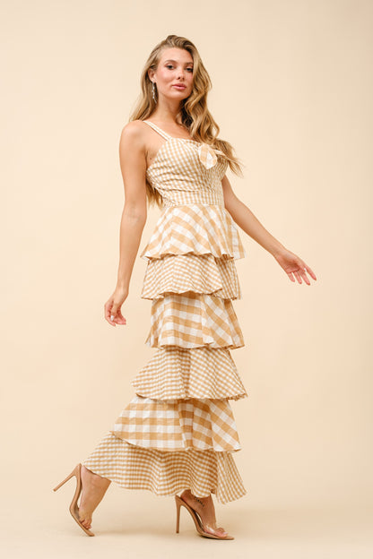 Gingham Maxi Ruffle Sleeveless Dress