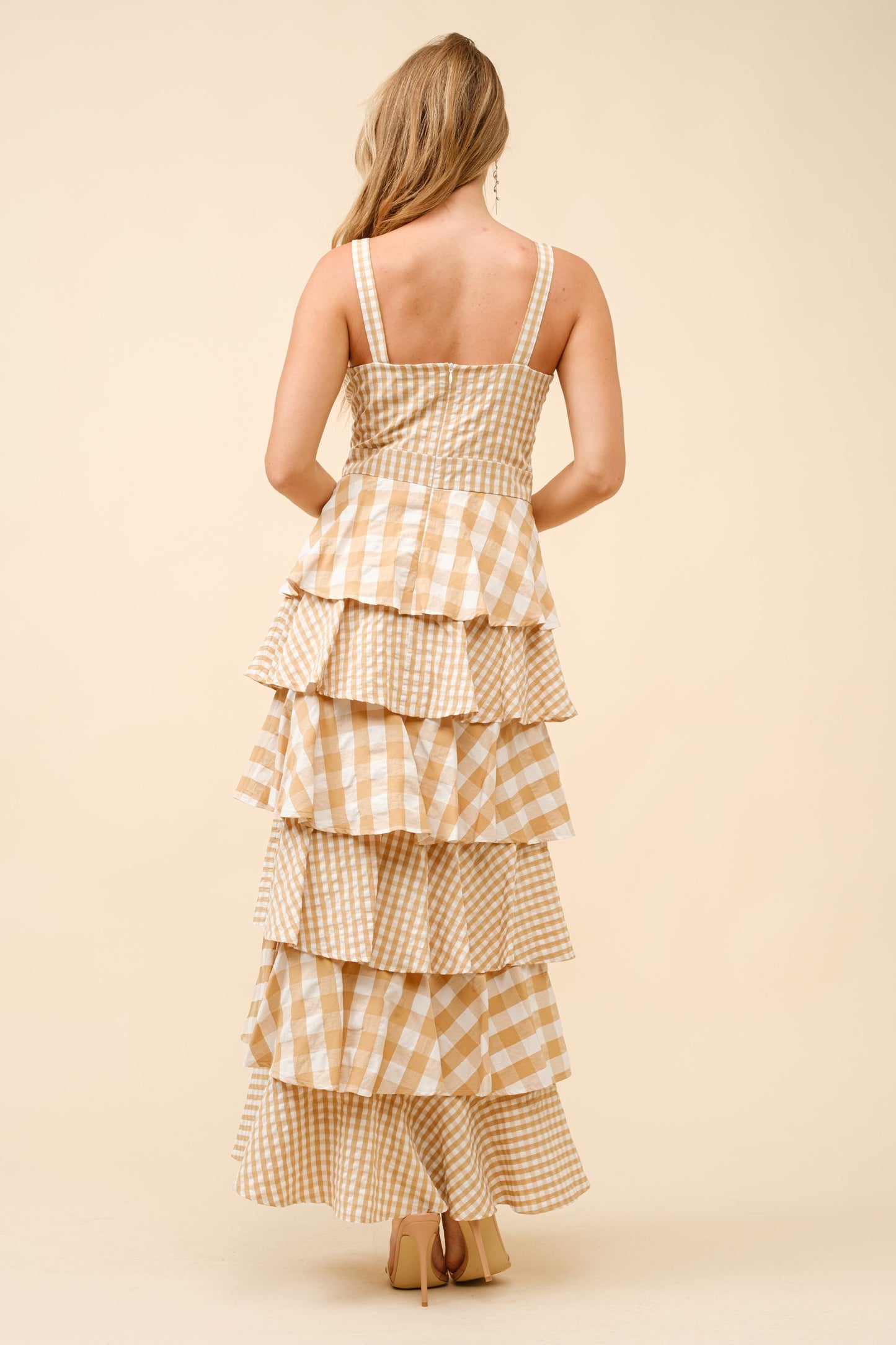 Gingham Maxi Ruffle Sleeveless Dress