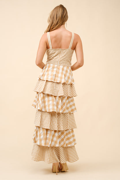 Gingham Maxi Ruffle Sleeveless Dress