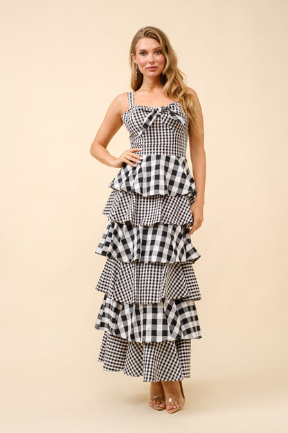 Gingham Maxi Ruffle Sleeveless Dress