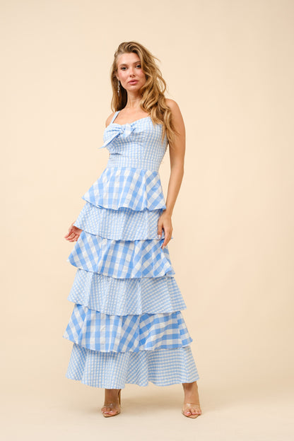 Gingham Maxi Ruffle Sleeveless Dress