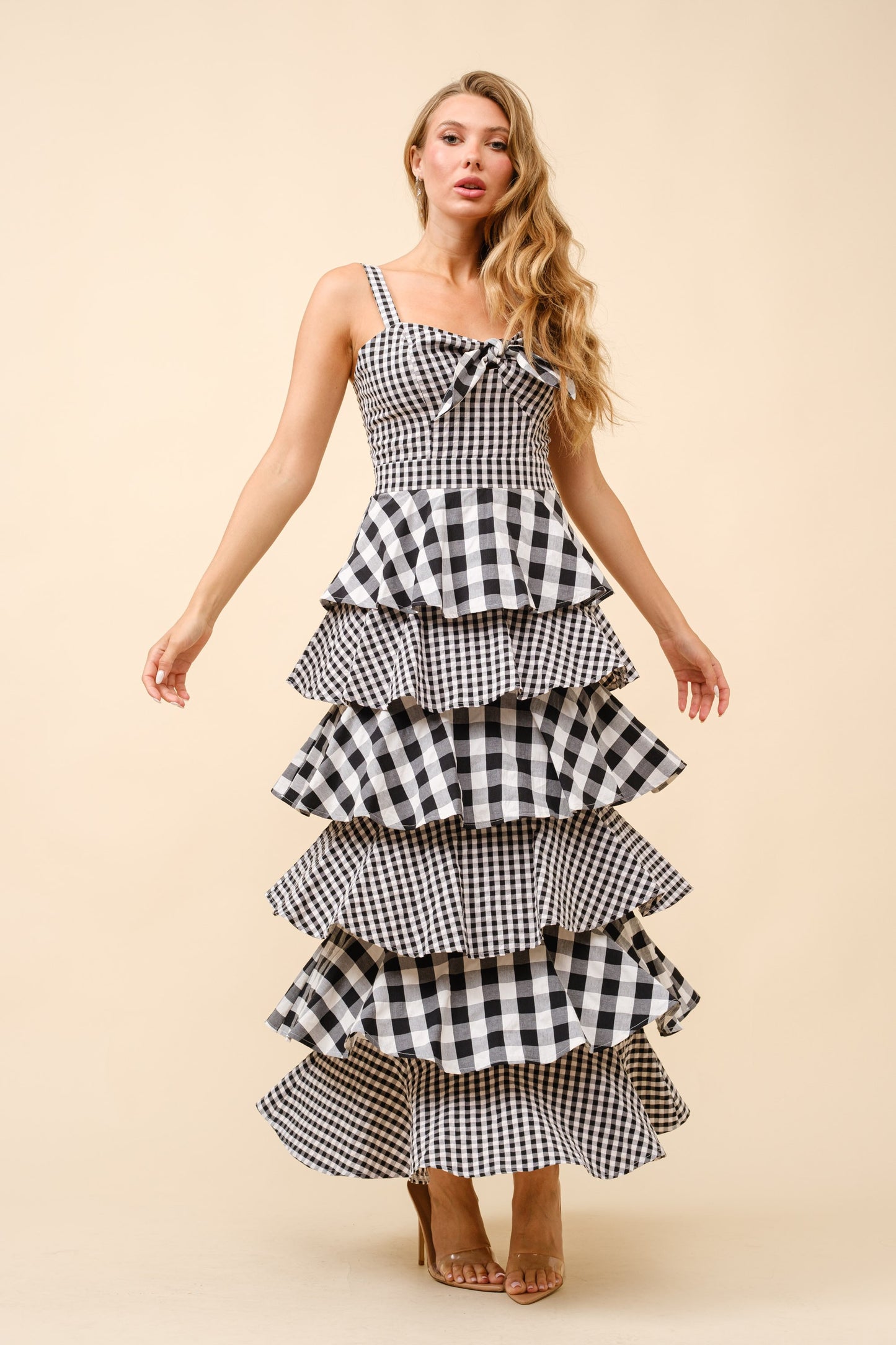 Gingham Maxi Ruffle Sleeveless Dress