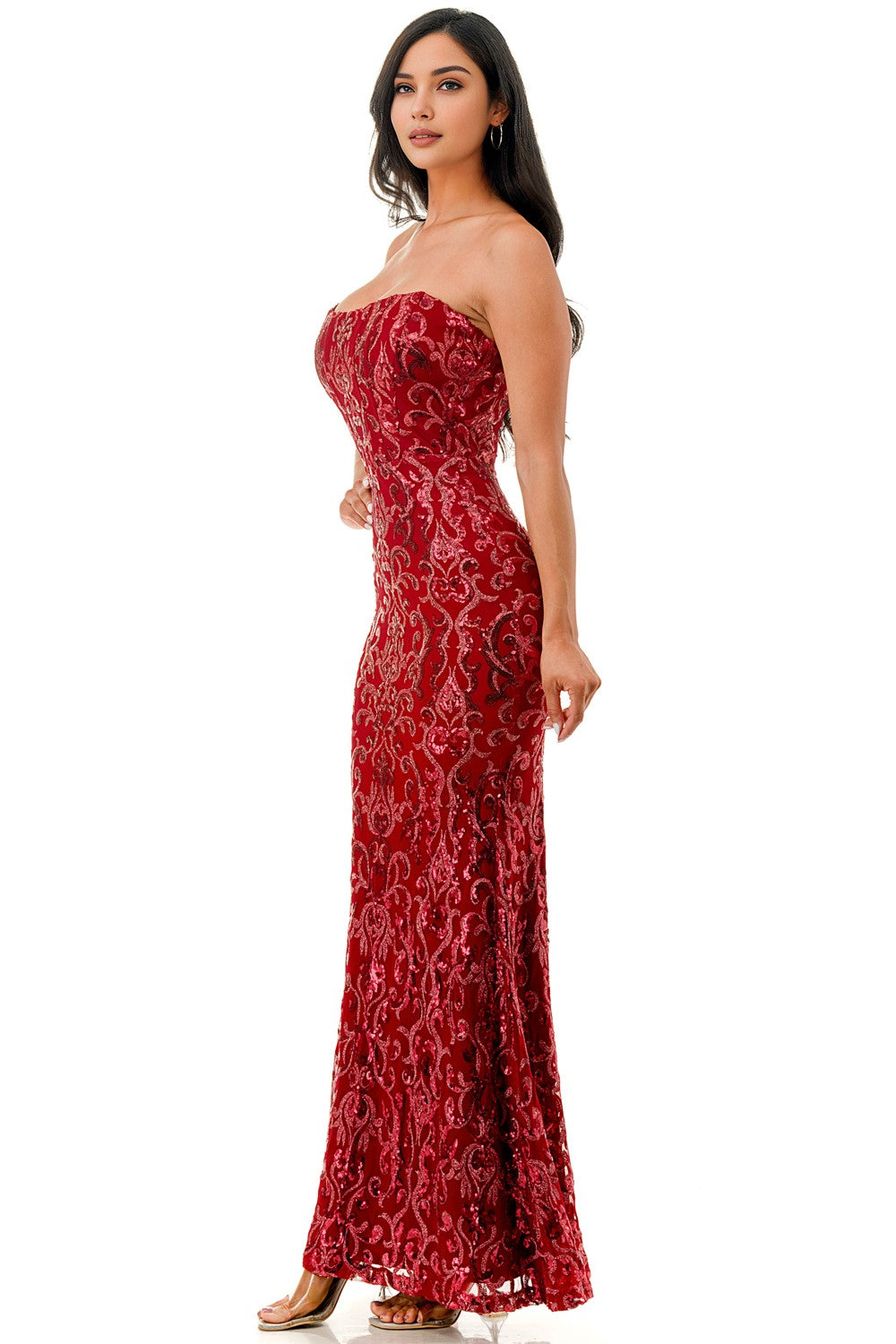 STRAPLESS SEQUIN CORSET MERMAID MAXI DRESS