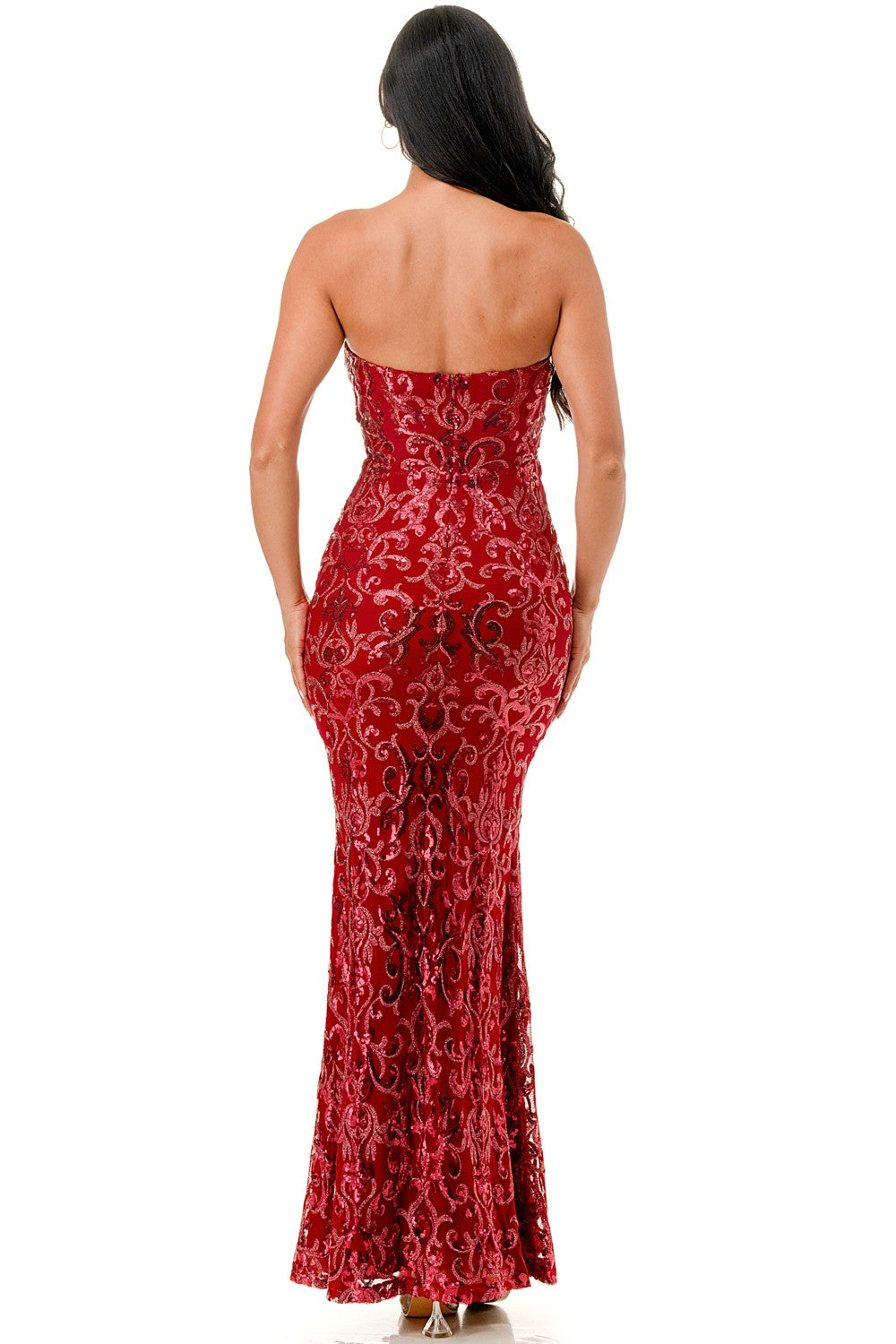STRAPLESS SEQUIN CORSET MERMAID MAXI DRESS