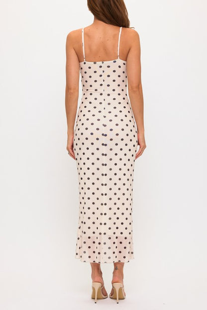 POLKA DOT PLEATED BUST MAXI SUMMER DRESS WITH SLIT